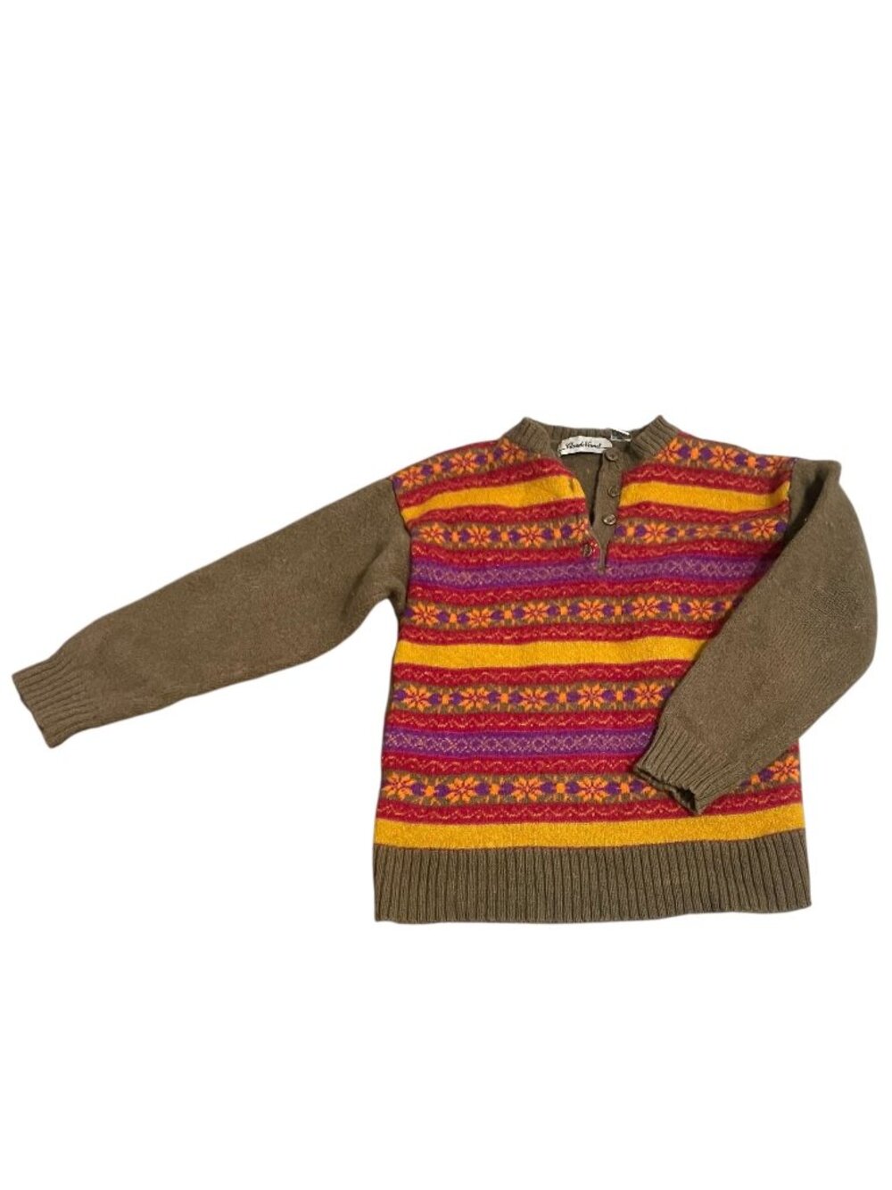Vintage Claude Vernet Sweater Womens Size L Red Tan Green Fair Isle Wool